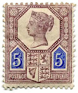 5d. "Jubilee" of 1887, among the first British stamps to be printed in two colours