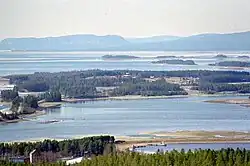 The lake at Storuman seen from the hills above the town