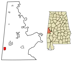 Location of Cuba in Sumter County, Alabama.