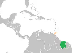 Map indicating locations of Suriname and Trinidad and Tobago