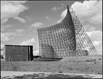 Radar antenna of US Air Force Ballistic Missile Early Warning System, Alaska, 1961, 400 by 165 feet
