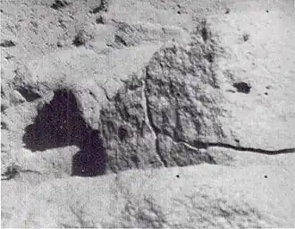 Broken block 30 to 40&nbsp;cm across, about 2.5 meters from Surveyor 7 camera.