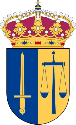 Scales and sword in the arms of a Swedish court of law