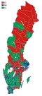 Votes by municipality. The municipalities are the color of the party that got the most votes within the coalition that won relative majority.