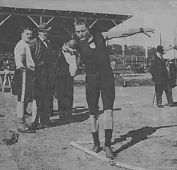 Otto Nilsson shot-putting at the 1901 Swedish athletics championships in Gothenburg.