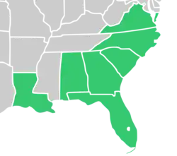Symphyotrichum elliottii native distribution by state: US — Alabama, Florida, Georgia, Louisiana, North Carolina, South Carolina, and Virginia.