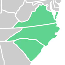 Symphyotrichum grandiflorum distribution map: North Carolina, South Carolina, and Virginia (US)