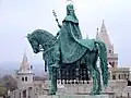 Sculpture of King Saint Stephen of Hungary, standing on the Buda Castle, at Fishermen Bastion