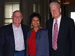 (right to left) Past Librarian of Congress James H. Billington, Sheryl Cannady, Library of Congress Media Relations and Paul Mariano, co-director of These Amazing Shadows.