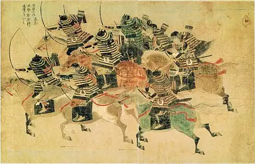 The cavalry of Shiraishi Michiyasu, riding to Suenaga's rescue