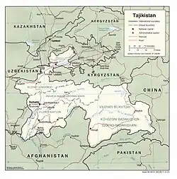 Image 32001 map of Tajikistan including road and rail network (from Transport in Tajikistan)