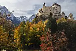 The castle with the Engadine Dolomites in background