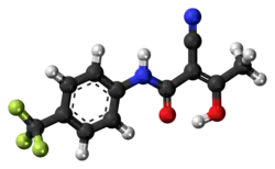 Ball-and-stick model of the teriflunomide molecule