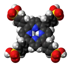 Space-filling model of the tetraphenylporphine sulfonate molecule
