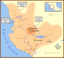 Map showing the extent of the Teuchitlán culture