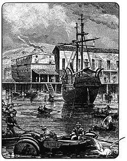 The Apollo Saloon, Apollo storeship, 1855, next to Euphemia Prison, the ship on water