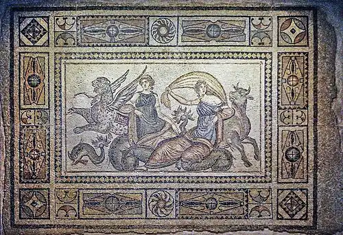 Europa velificans, her fluttering tunic… in the breeze (mosaic, Zeugma Mosaic Museum)