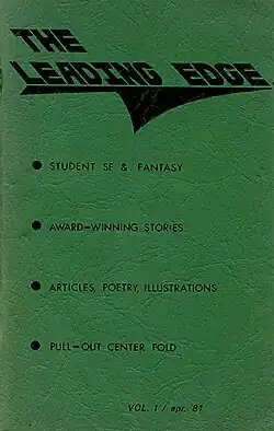 Scan of the cover of the first issue of The Leading Edge from April 1981.