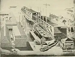 Maine Wharf (left) and Custom House Wharf in the late 19th century