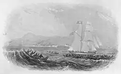 Leaving Aitutaki, note Dove of Peace flag