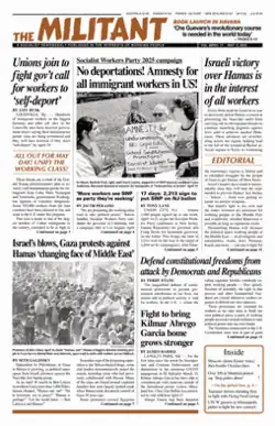 Front page of The Militant newspaper