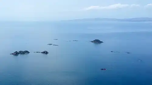 Looking south towards Auckland, with David Rocks (left) and Maria Island (right)