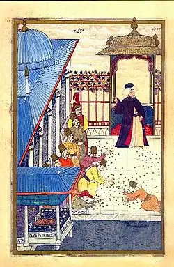 The Sultan strews gold coins, Surname-i Hümayun (16th century)