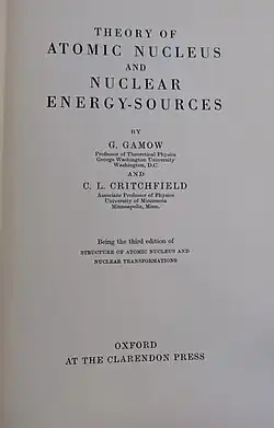 Title page of a 1949 copy of "Theory of Atomic Nucleus and Nuclear Energy-Sources"