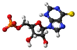 Ball-and-stick model of the thioinosine monophosphate anion