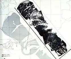 Composite of TIROS-3 pictures. The main cloud mass later developed into Hurricane Anna (17 July 1961)
