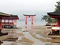 The torii at low tide, from the inside of the shrine