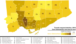 Percentage of votes cast for Saron Gebresellassi by ward