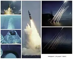 Montage of the launch of a Trident I C-4 SLBM and the paths of its reentry vehicles