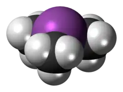Space-filling model of the trimethylstibine molecule