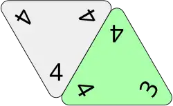 The legal placement of the 3-4-4 tile scores 3+4+4=11 points. Note how the corner values are matched to the adjacent 4-4-4 tile.