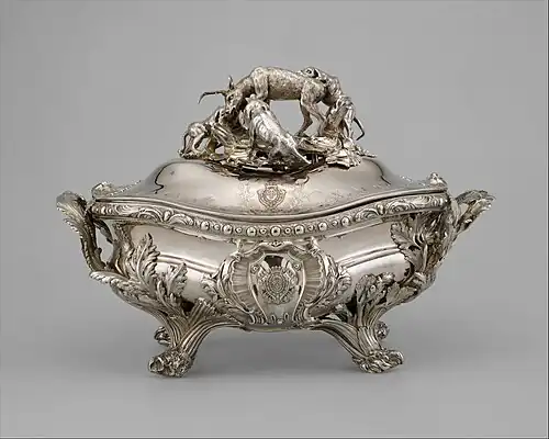 Rococo guilloché on a tureen with cover, Edme-Pierre Balzac, 1757–1759, silver, Metropolitan Museum of Art