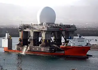 Sea-Based X-Band Radar enters Pearl Harbor on 9 January 2006 on its way to Adak Island, Alaska, transported by MV Blue Marlin