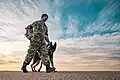 USSF airman completing a ruck march with his military working dog.