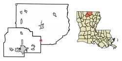 Location of Downsville in Union Parish, Louisiana.