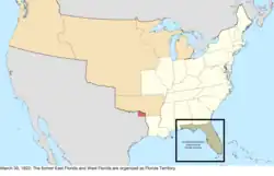 Map of the change to the United States in central North America on March 30, 1822