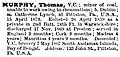 Thomas Murphy VC short bio listing from the Who's who: An Annual Biographical Dictionary , Volume 52, Adam and Charles Black, Soho Square, London, 1900, marriage date in incorrect