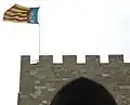 Flying at top of Torres de Serranos (Valencia)