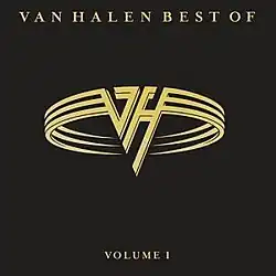 A black background with a golden "VH" flying-v style logo for Van Halen