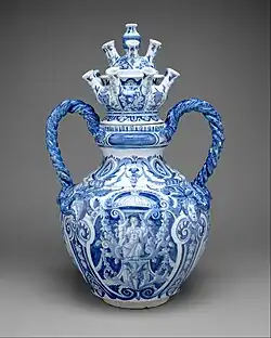 An example of Delftware; circa 1690; tin-glazed earthenware; height: 72.4&nbsp;cm; Metropolitan Museum of Art