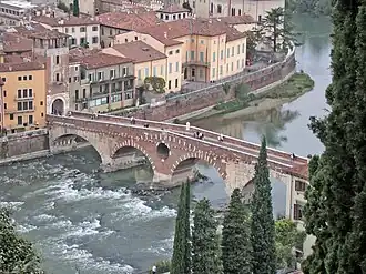 The Adige flowing through Verona seen from Castel San Pietro