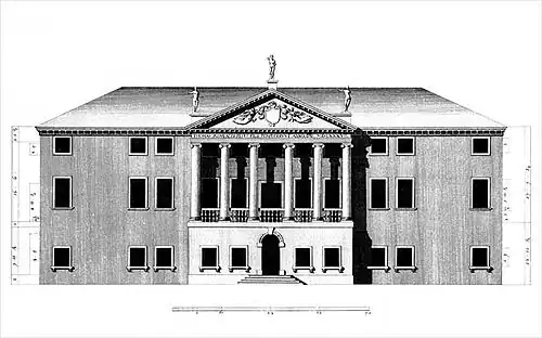 Main facade (drawing by Ottavio Bertotti Scamozzi, 1778)