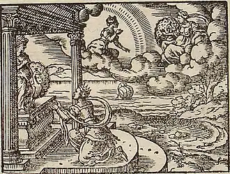 Alcyone praying Juno, engraving by Virgil Solis for Ovid's Metamorphoses Book XI, 573-582