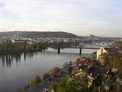 Smíchov, on the left bank of the river Vltava as seen from Vyšehrad