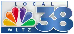 A blue box and a white box below it. Sitting above all the elements is a white 38 in blue trim, with the NBC peacock to the left. On top is the word "Local".