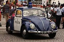 Historical 1960s Volkswagen Beetle patrol car, with 1979 livery.